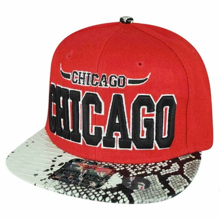 Chicago Red Snake Skin White Flat Bill Snapback Hat Cap Chi Town City Bull (Best Chicago Bulls Hats)