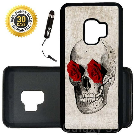 Abc Lightweight Silicone Custom Galaxy S9 Case (Rose Skull Design ABS) Edge-to-Edge Rubber Black Cover Ultra Slim | Lightweight | Includes Stylus Pen by Innosub ()