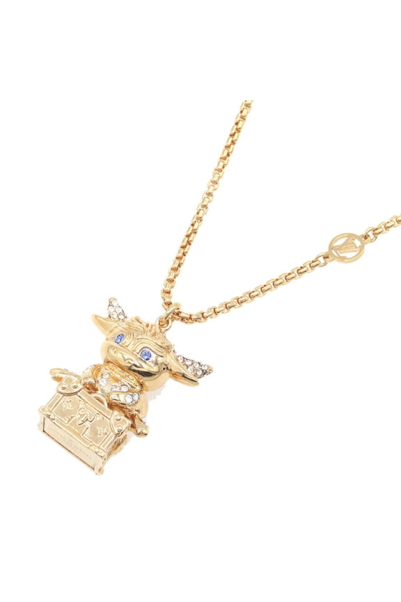 Pre-Owned Louis Vuitton Necklace M80271 Gold Metal Rhinestone Pendant Long Chain... (Good)
