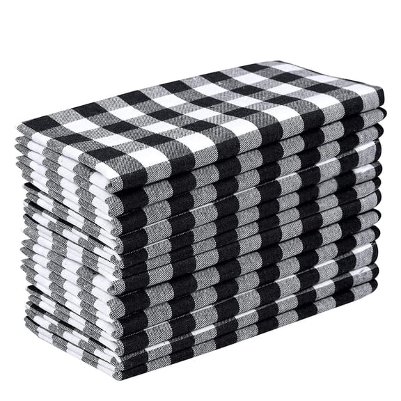GFI LINEN CLUBS 100% Cotton Gingham Cloth Dinner Napkins, 18 x 18 in, Set of 12, Black & White