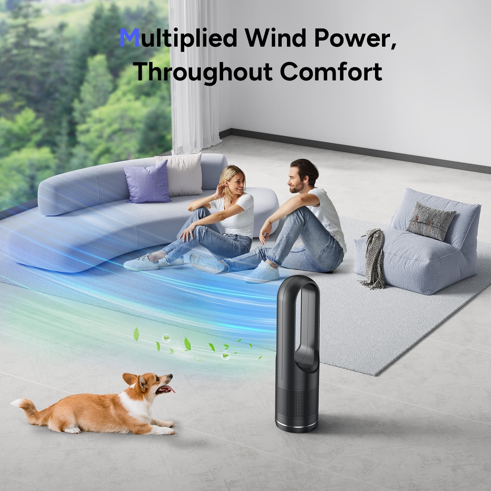 Faryuan 3 In 1 Tower Fan 10-Speed Cooling Heating Bladeless HEPA Filter Oscillating with Remote Control 8H Timer Floor Fan