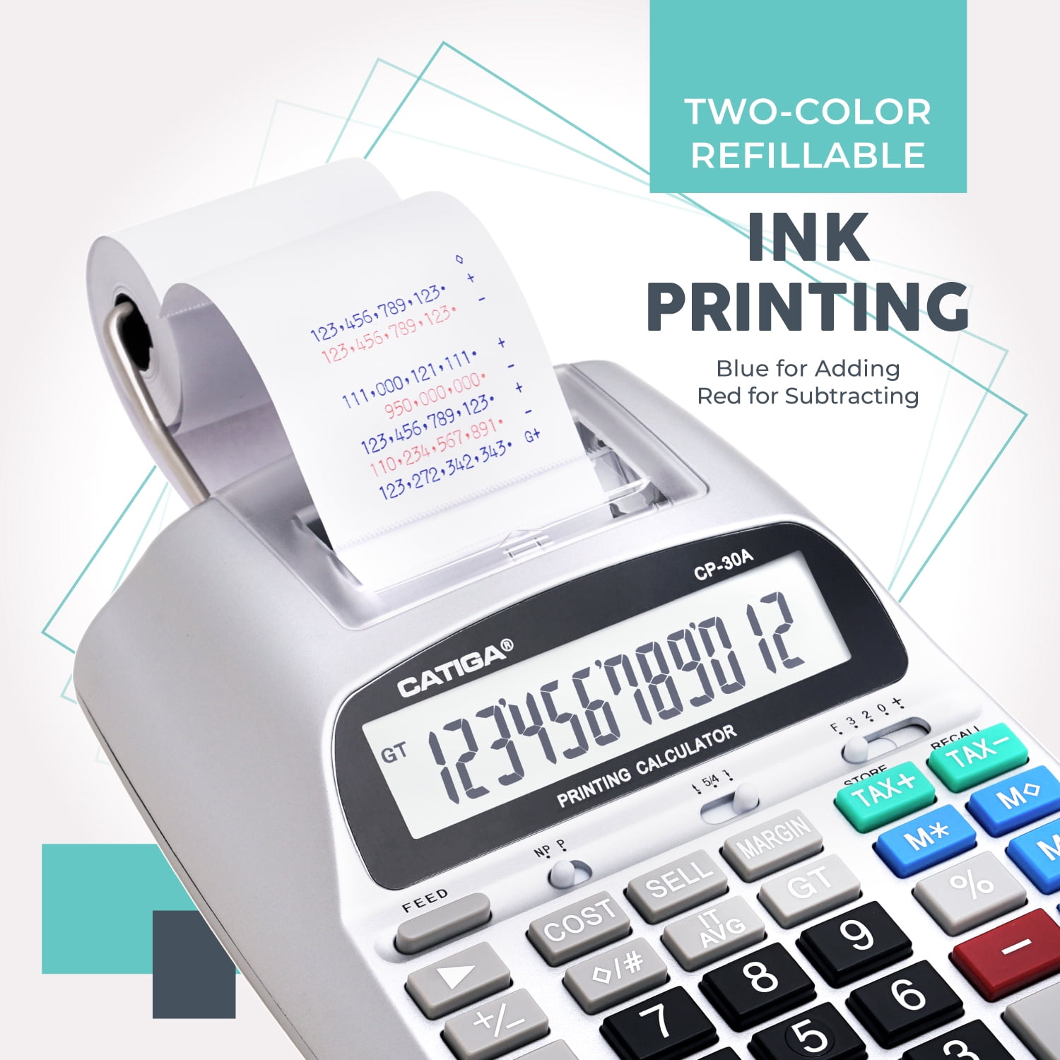 Commercial Printing Calculator, 12-Digit LCD Display, 2.03 Lines/Second, Two-Color Printing, AC Adapter (Silver)