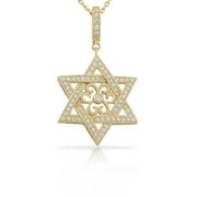 925 Sterling Silver Yellow Gold-Tone Jewish Star of David CZ Filigree Pendant Necklace