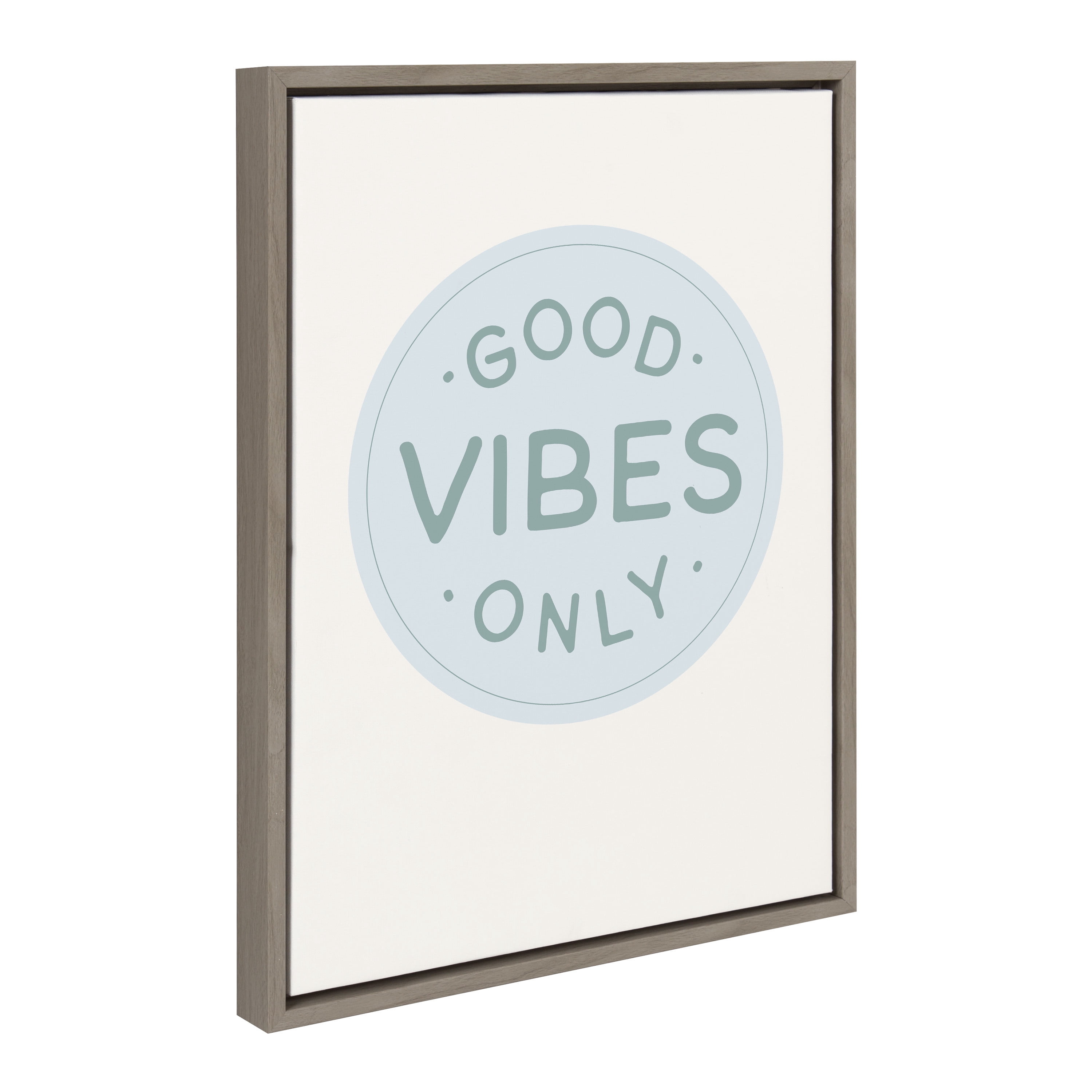 Kate and Laurel Sylvie Good Vibes Only Pale Blue Button Framed Canvas Wall Art by The Creative Bunch Studio, 18x24 Gray, Positivity Art for Wall