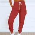 thumbnail image 2 of WTXUE Sweatpants, Scrub Pants Women's Solid Color Casual Sports Tie Up Waist with Sweater Material Pants, Slacks Pantalones De Mujer, Red, 2 of 4