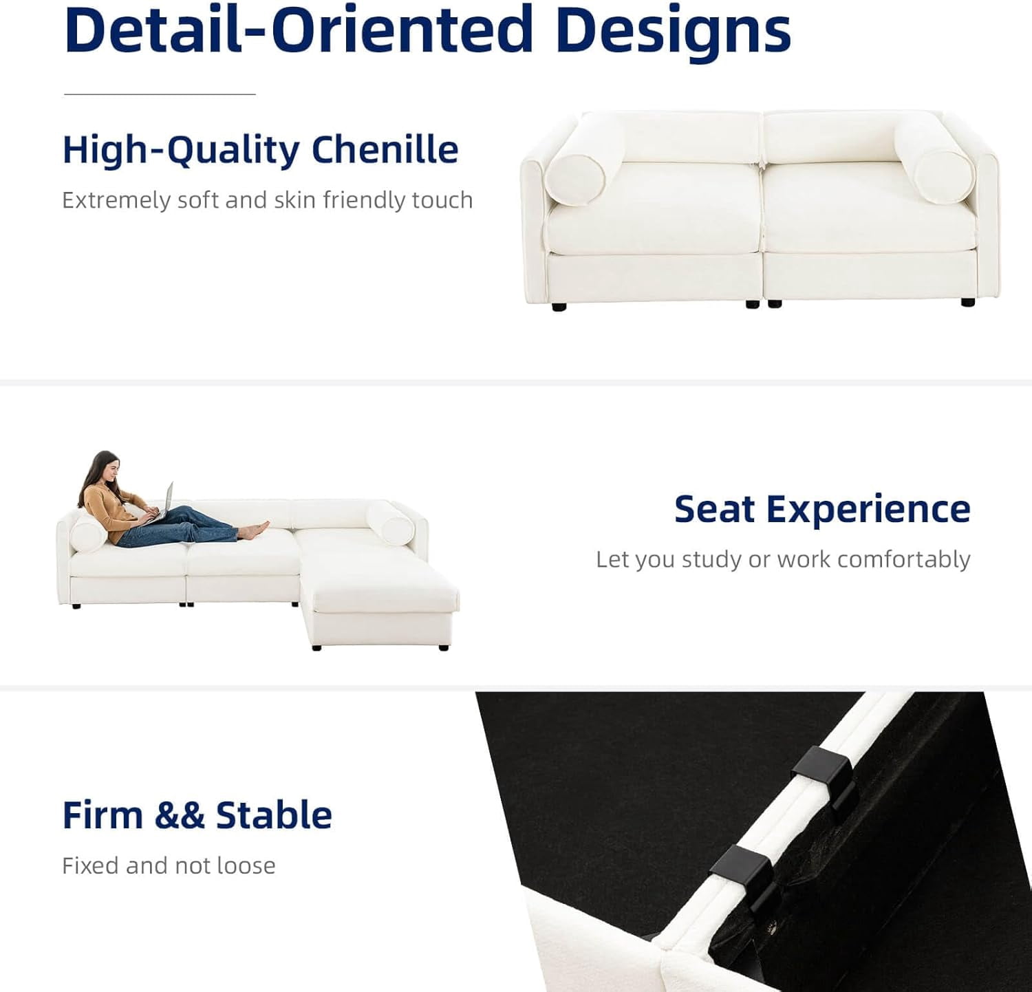 75.5'' Deep Seat Chenille Loveseat with Storage Seat,Modern Fabric Loveseat Featuring Hidden Storage Space,Cylindrical Backrest & Armrest Design for Living Room, Office, Apartment - White