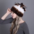 thumbnail image 3 of Contrast Color Furry Hat for Women  Winter Beanie with Patchwork, 3 of 4