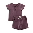 thumbnail image 1 of Baby Boy Girl 2PCS Outfits Short Sleeve Button Tee Shirt Drawstring Shorts Pants Casual Clothes Set, 1 of 9