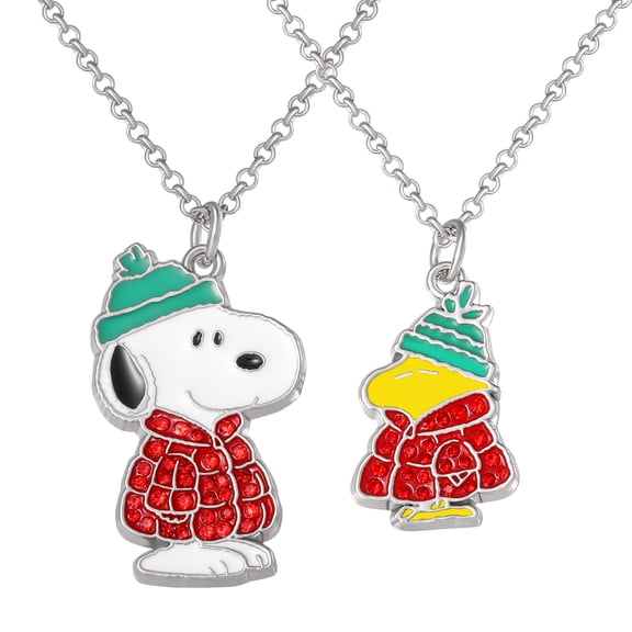 Peanuts Snoopy & Woodstock Necklace Set, 2-Piece, Silver-Tone