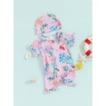 thumbnail image 4 of ALASELEGANTES Toddler Girl Summer Rash Guard  One-Piece Swimwear,6 9 12 18 24 Months 2T 3T Floral Print Ruffled Short Sleeve Swimsuit Zipper Bathing Suit with Swimming Cap, 4 of 10