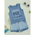 thumbnail image 5 of Baby Toddler Kids Boys Tank Summer Clothing Set, 6 12 18 24 Months 2T 3T 4T Letters Print Sleeveless Vest Tops with Striped Shorts Summer Outfit, 5 of 9