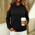 thumbnail image 6 of Lcziwo Cold Shoulder Sweatshirt for Women Cutout Long Sleeve Solid Pullover Tops Oversized Casual Trendy Fall Fashion Hoodie with Pockets Black,L, 6 of 7