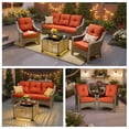 thumbnail image 4 of Ovios 4 Pieces Outdoor Furniture Set High Back All-Weather Wicker Patio Conversation Set with Solar Light Coffee Table, Orange Red(Textured), 4 of 9