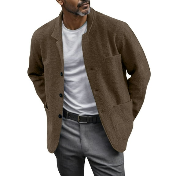 Rhuody Mens Winter Coats Mens Autumn Solid Color Loose Long Sleeve Mens Jacket Coat Warm Tops Brown L