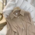 thumbnail image 1 of Camisa de gasa de moda coreana para mujer, cuello vuelto, manga larga, suelta, blusa de oficina de color liso que combina con todo para mujer, 1 of 6