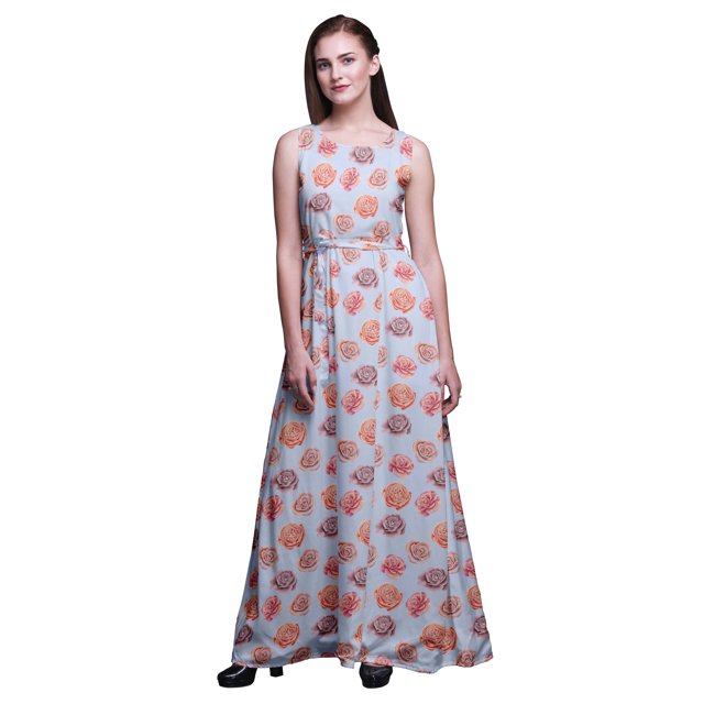 Bimba Robe Longue Décontractée Sans Manches à Col Rond pour Femmes à Imprimé Floral - Petit