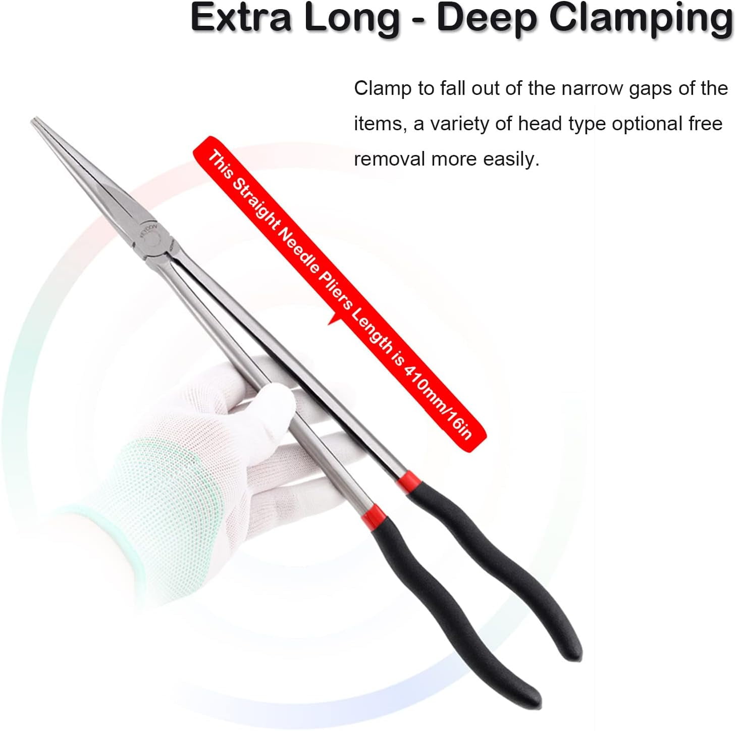 ABPETE 16in Needle Nose Pliers Extended Handle Pliers, Extra Long Handle Nose Pliers, Needle Nose Pliers with Nonslip Handle Repairing Hand Tool