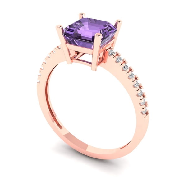 2.7ct asscher cut alexandrite 18k rose gold Bridal Wedding Engagement Promise Anniversary Ring for Women size 3.75