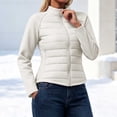 thumbnail image 2 of Tqcoqu Women's Stand Collar Puffer Jacket Full Zip Fleece Raglan Long Sleeve Slim Fit Lightweight Windproof Warm Outerwear Coat For Fall Winter,White Women's XS-L, 2 of 9