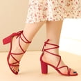 thumbnail image 2 of BLISSFUL STEP Sandale à Talon Épais pour Femme, Sandales à Brides à Lacets Rouges 7, 2 of 6