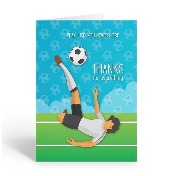 Soccer Player Thank You Note Card - 10 Thank You Note Cards and Envelopes - Spor