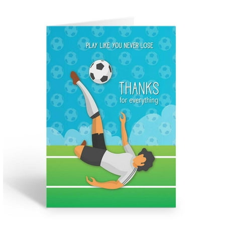 Soccer Player Thank You Note Card - 10 Thank You Note Cards and Envelopes - Spor