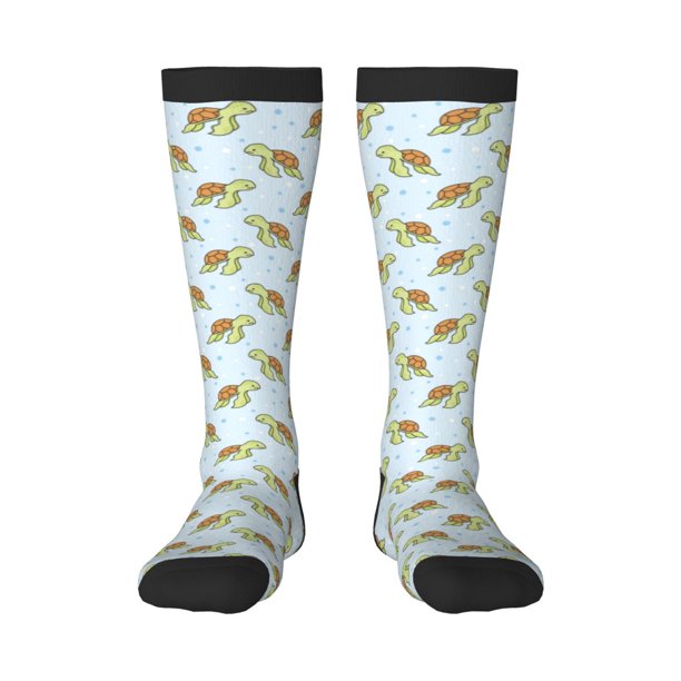Fotbe Cartoon Sea Turtle Calcetas Divertidas Estampadas para Hombre y Mujer, Calcetas de Algodón hasta la Rodilla para Caminar, Correr, Enfermería y Embarazo
