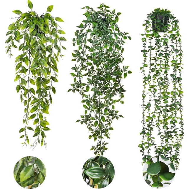 3 Piezas de Plantas Artificiales Colgantes en Maceta, Plantas Artificiales Decorativas de Vides Falsas para Adornos Sala.