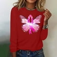 thumbnail image 4 of CLOISE Cancer Shirts for Women Long Sleeve Round Neck Tee Shirts Butterfly Ribbon Pink Breast Cancer Survivor Gifts Blouses Trendy Loose Tops Cancer Support Fall Clothes Red S, 4 of 4