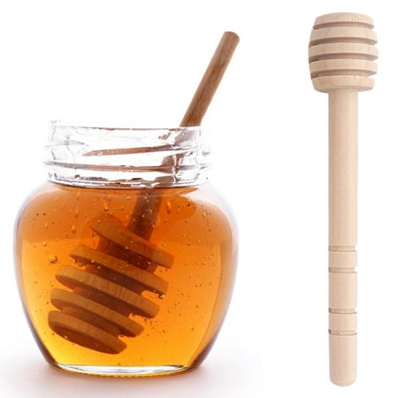 

Sunsunrise 12Pcs Grooves Design Food Grade Honey Dippers Good Grip Stirring Mini Wooden Honey Stir Bar Bakery Supplies