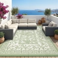 thumbnail image 2 of Nanan 10x20 Outdoor Patio Rug, Waterproof Reversible Plastic Straw Rug, Vintage Outdoor Rug for Camping Deck Picnic Beach Backyard RV, Gray Green White, 2 of 8