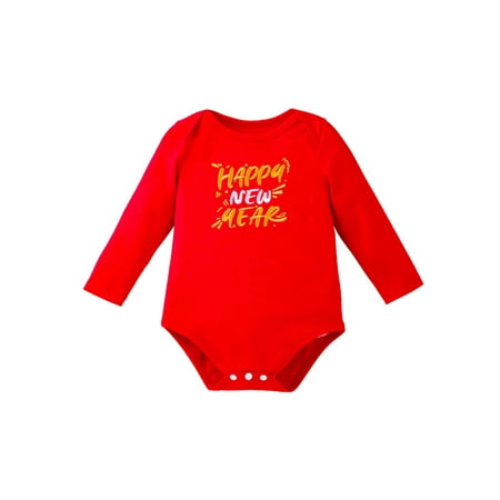 

New Year Baby Romper Sweatshirts Infant Girls Boys Letter Embroidery Long Sleeve Crew Neck Jumpsuits Autumn Winter Bodysuits