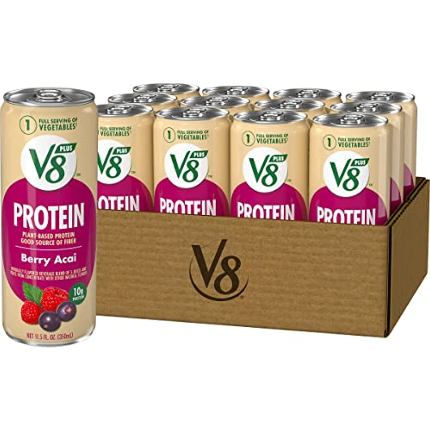 V8 +Protein, PlantBased Protein Drink, Berry Acai, 11.5 Ounce Can