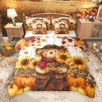 Manfei Cute Cartoon Scarecrow 7-Piece Twin Bedding Sets,Autumn Fall Sunflower Bedding Comforter Set,Rustic Pumpkin Maples Sheet Sets For Boys Kids,Microfiber Bedroom Decor Reversible