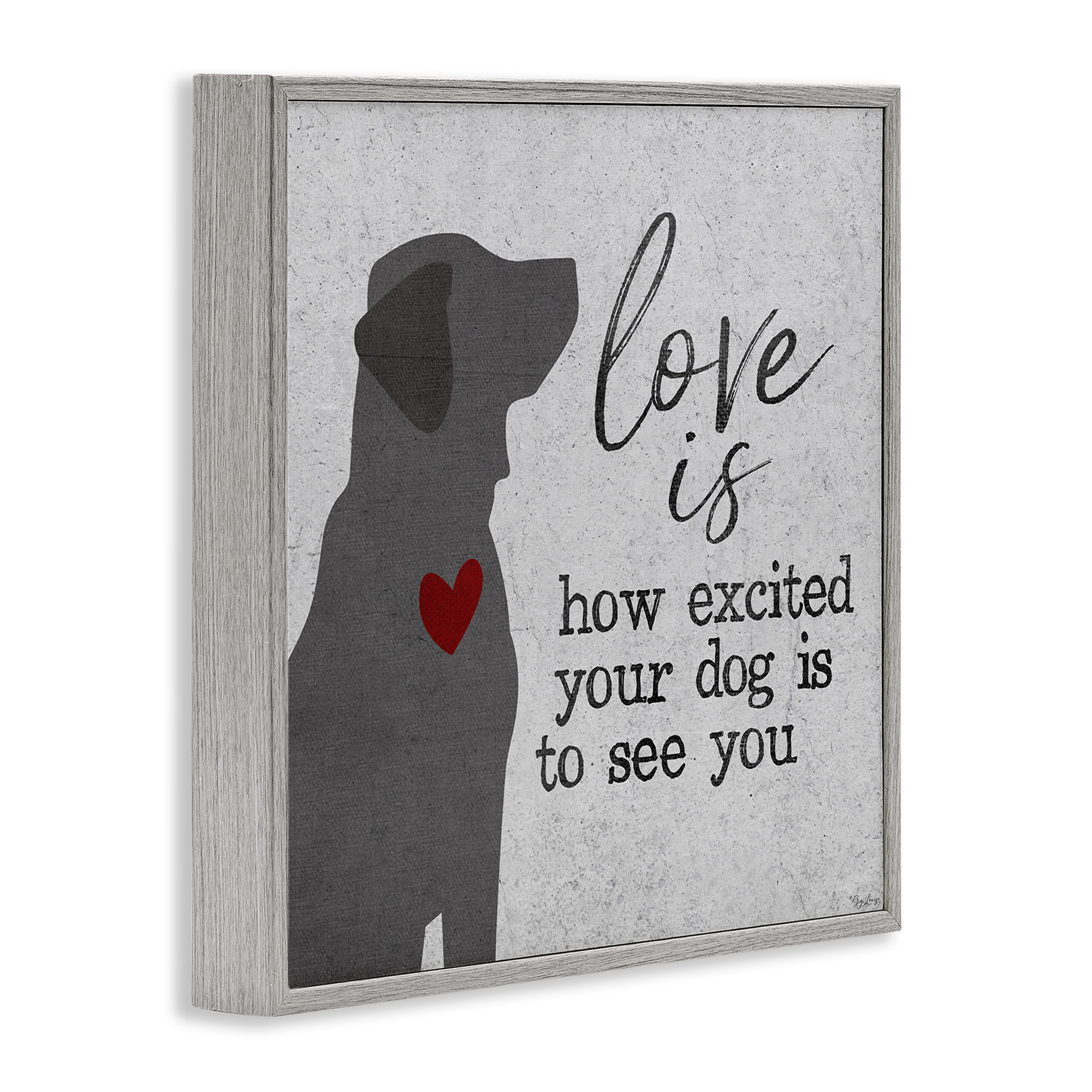 Stupell Industries Love Is Excited Dog Pet Phrase Typography Painting Gray Framed Art Print Wall Art, 24 x 24