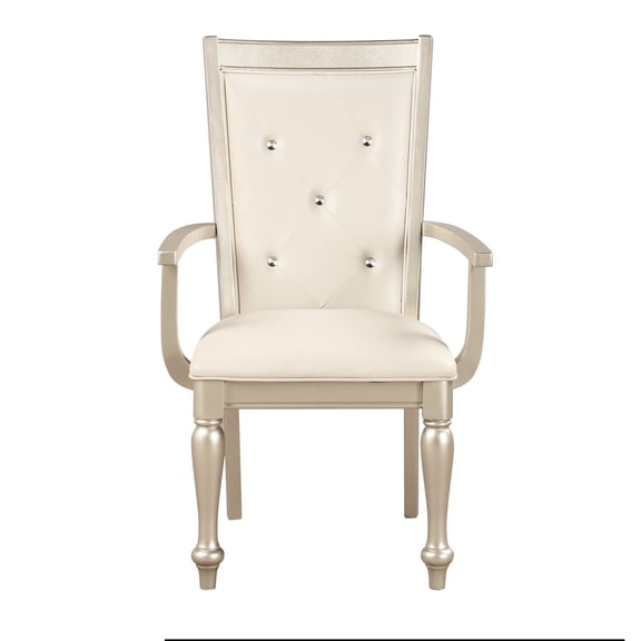 Silver Finish Arm Chairs with Faux Leather for Traditional Dining Room