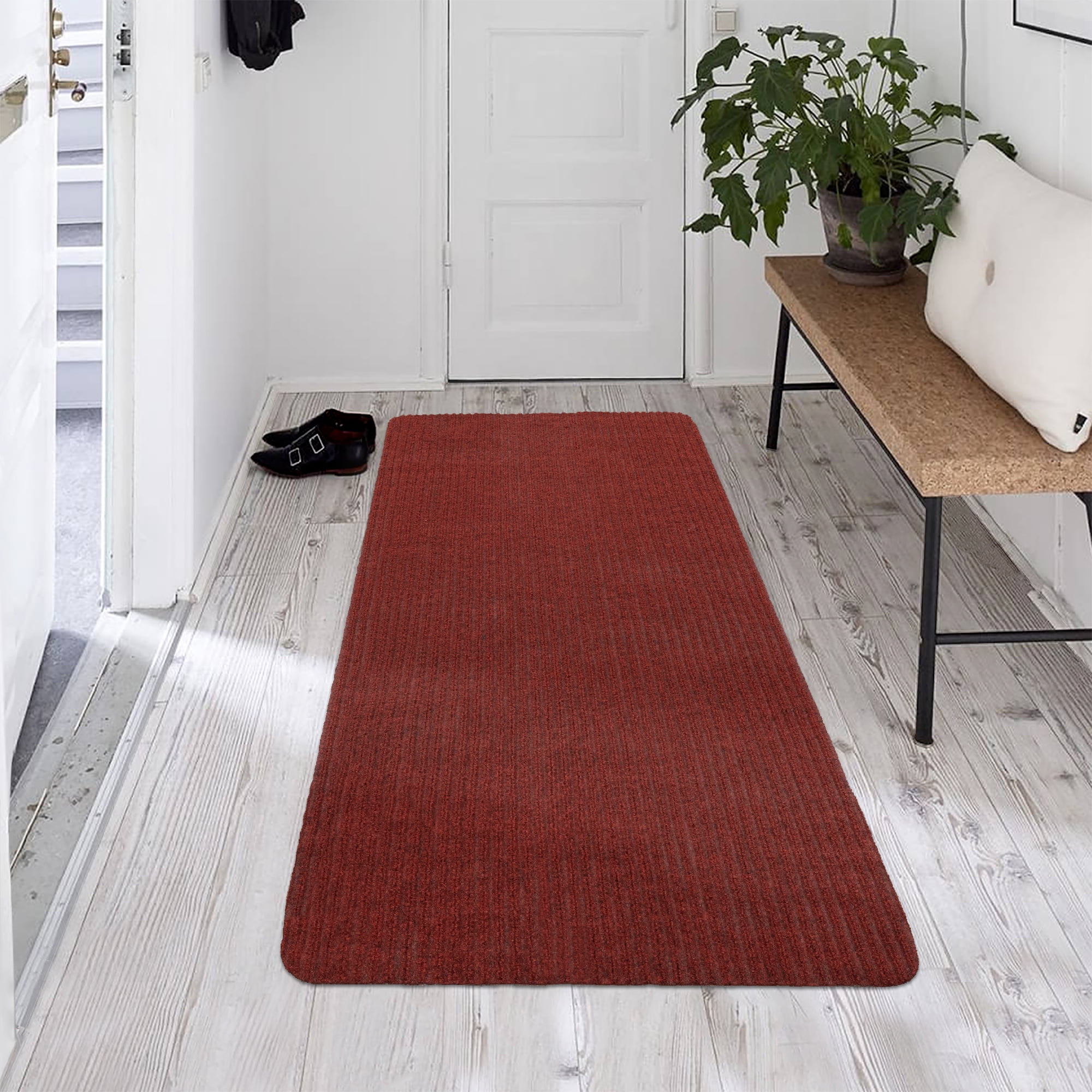 Ottomanson Indoor/Outdoor Utility Ribbed Runner Rug, Red, 2'X5'