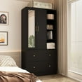 thumbnail image 3 of KULAGAGA Wardrobe Armoire with Mirror, Bedroom Closet Storage Cabinet with Extendable Hanging Rod, Open Shelves and 2 Drawers, Black, 3 of 8