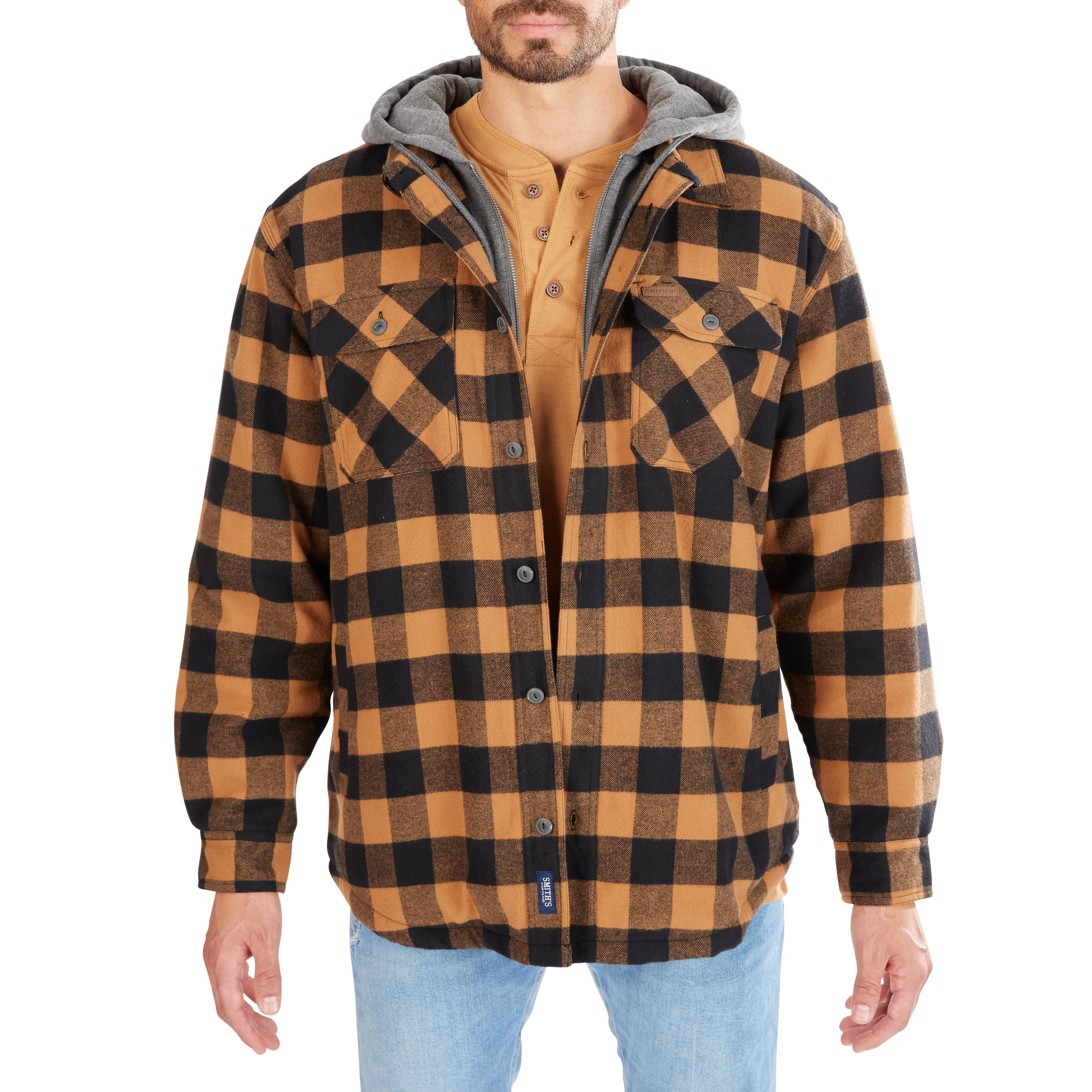 Sherpa-Lined Hooded Flannel Shirt Jacket - Walmart.com
