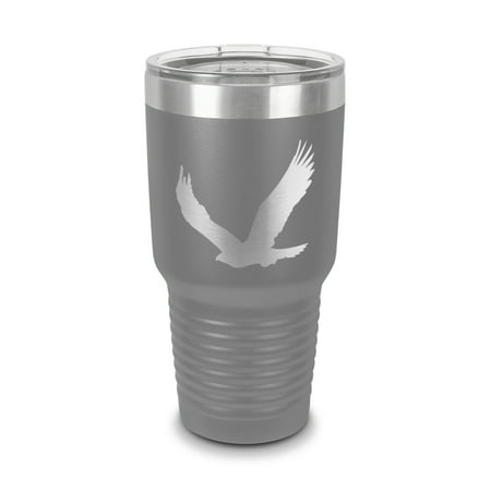 

Eagle Tumbler 30 oz - Laser Engraved w/ Clear Lid - Stainless Steel - Vacuum Insulated - Double Walled - Travel Mug - bird accipitridae eagles - Gray