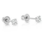 14k White Gold Round Cubic Zirconia Stud Screw Back Earrings