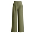 thumbnail image 4 of Mifsaly Casual Dress Pants for Women High Waisted Pleated Wide Leg Trousers Button Front Business Casual Work Slacks with Pockets Army Green,M, 4 of 6