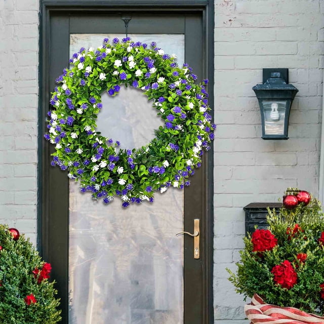 Spring Wreaths for Front Door, Summer Wreaths for Front Door, Plastic Colorful Wreath Spring and Summer Colorful Leaf Wreath Spring and Summer Decoration Gate Pendant, Spring Wreath for Front Door