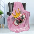 thumbnail image 4 of Feminine Soft Flannel Fleece Blanket, Smiling Happy Princess Cat Wearing Big Glasses Hearts on the Background Print, Cozy Plush for Indoor and Outdoor Use, 50" x 70", Yellow and Pink, by Ambesonne, 4 of 5