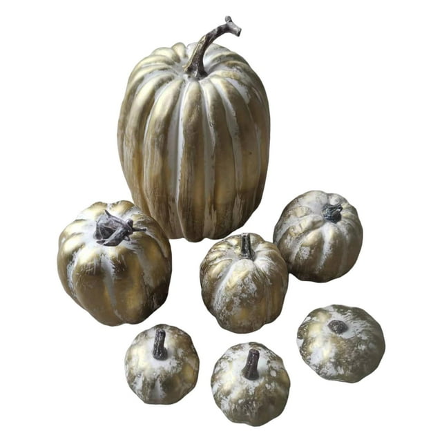 7 Pcs Citrouilles Artificielles de Tailles Différentes Halloween Récolte d'Automne Décorer Automne Blanc Doré