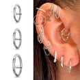 thumbnail image 1 of 1pc Stainless Steel Hoop Earrings with Chain Simple Septum Piercing Nose Rings Women Gold Color Tragus Rook Ear Piercing Jewelry, 1 of 5