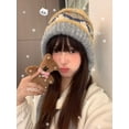 thumbnail image 3 of Retro Fair Isle Knit Balaclava For Women Autumn/Winter Warm And Face-Flattering Grey Woolen Hat GRAY, 3 of 5