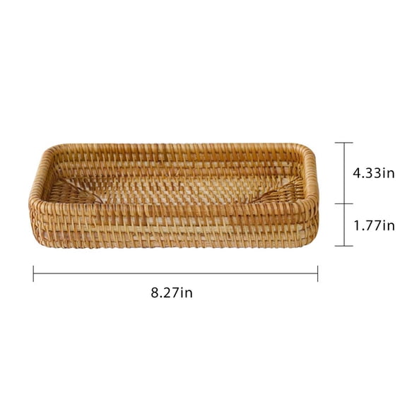 Bamboo Rattan Woven Storage Basket,Rectangular Fruit Bread Tray,Wicker Woven Basket for Home Decor,Multifunctional Storage Basket for Organizing Tabletop Bathroom Kitchen,Small,8.27"*4.33"*1.77"