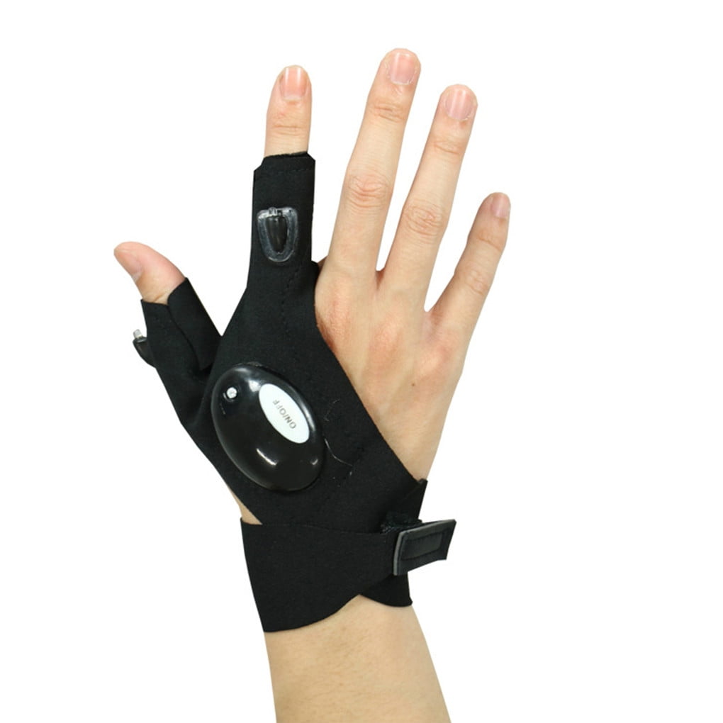 Outdoor Magic Strap Fingerless Glove With LED Flashlight Right Left Hands Glove