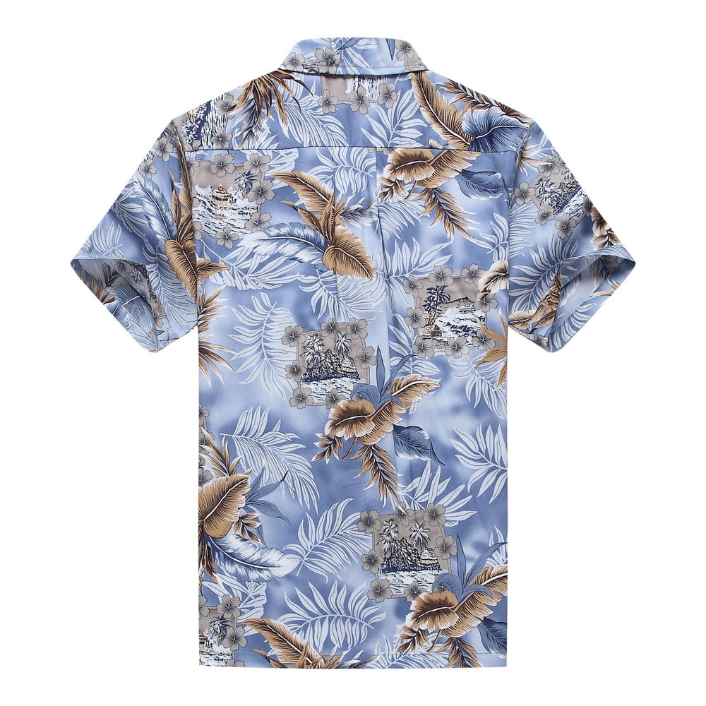 Men's Aloha Shirt 2XL Blue with Grey Leaf - Walmart.com